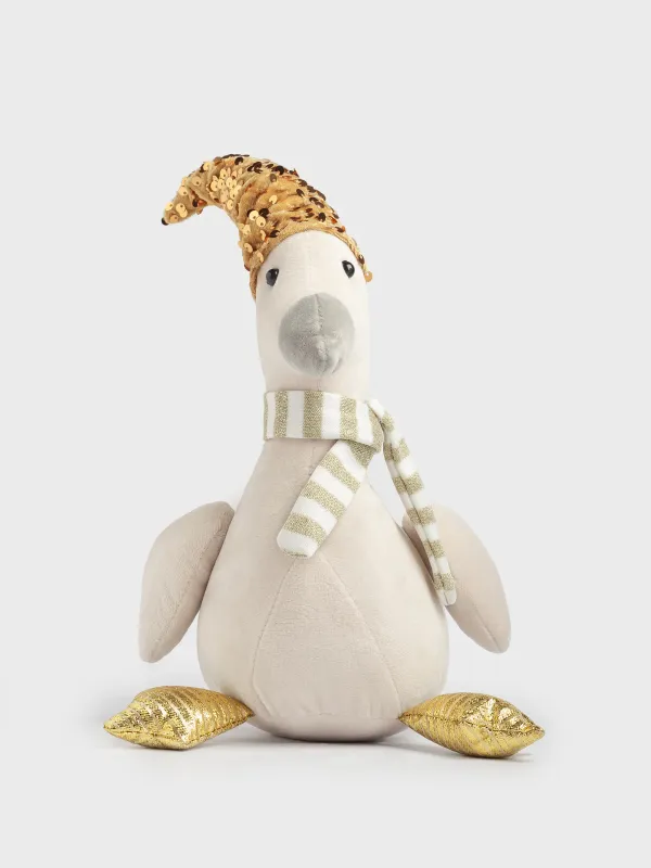 Игрушка, 35 см, мягкая, полиэстер, бежево-золотистая, Гусь в колпаке, Goose, image-0