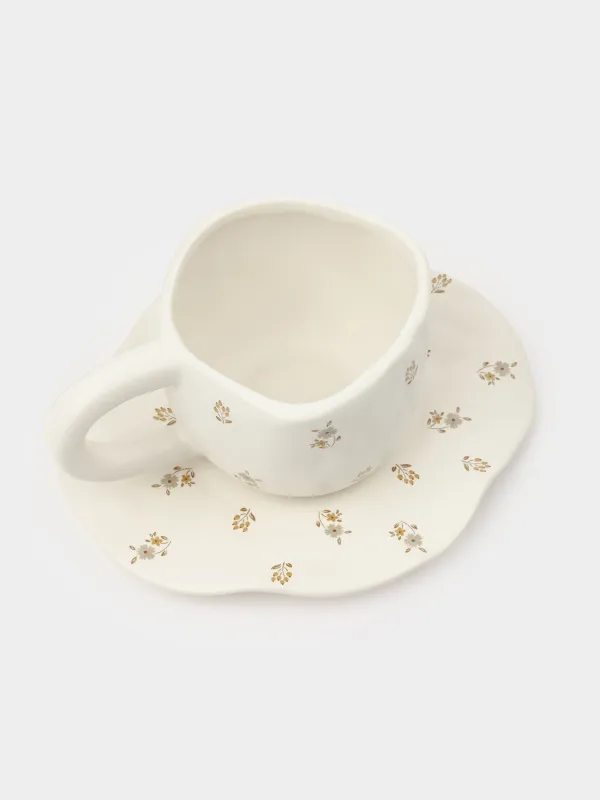 Пара чайная, 1 перс, 2 пр, 460 мл, керамика D, молочная, Винтажные цветы, La flore, image-2