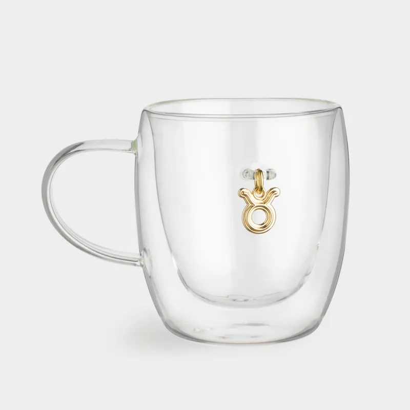 Кружка, 280 мл, стекло Б/металл, с золотистой подвеской, Телец, Air figure zodiac