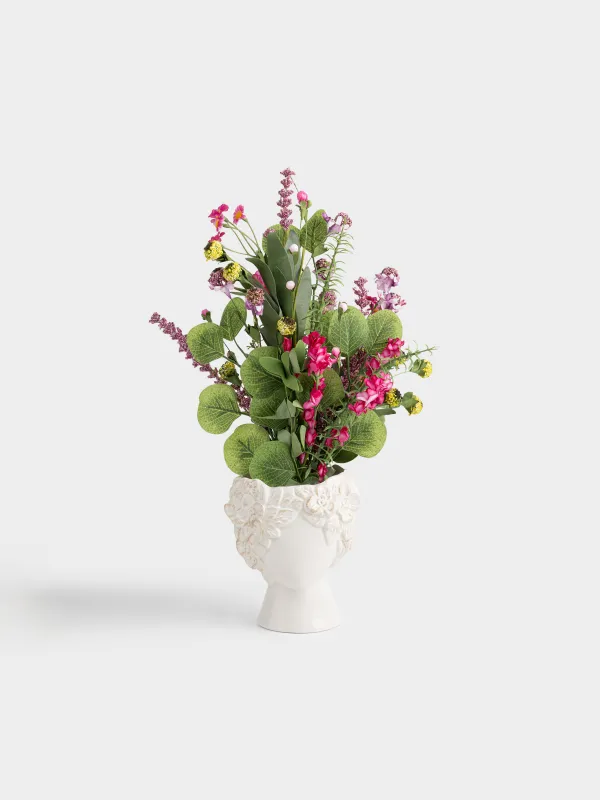 Ваза для цветов, 16 см, декоративная, керамика D, молочно-бежевая, Силуэт лица в цветах, Bloomer, image-4