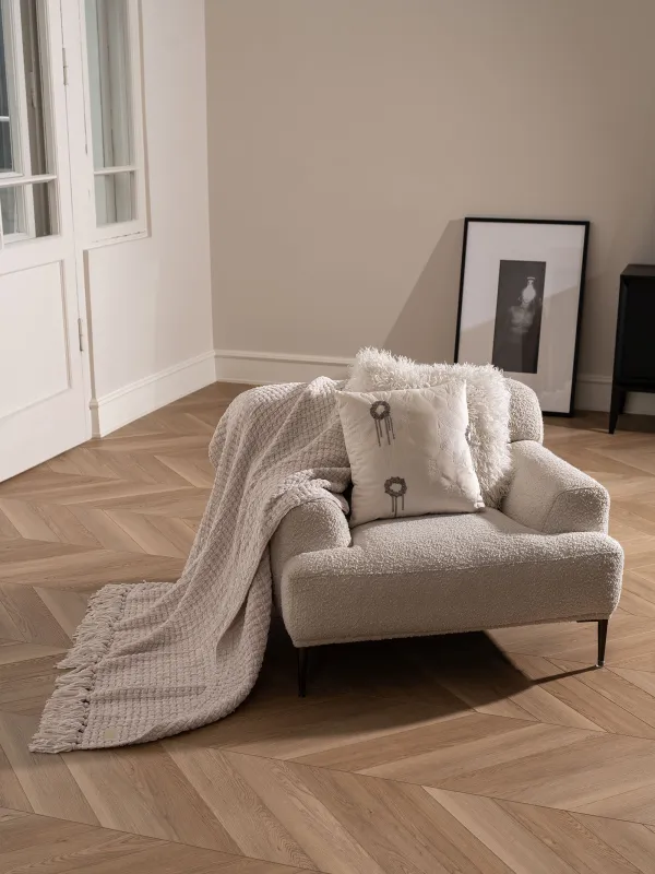 Плед, 130х160 см, с бахромой, шенилл, молочный, Chenill, image-4