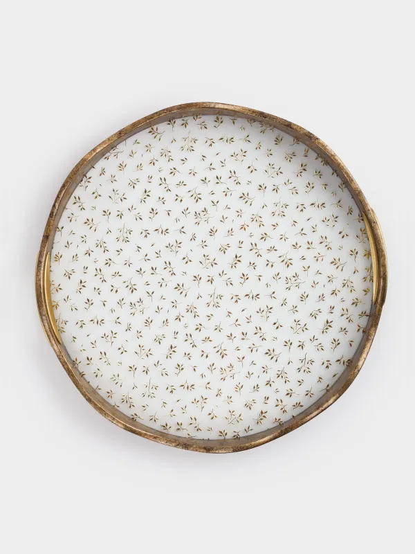 Поднос, 35 см, пластик/стекло, круглый, золотистый, Цветы, Floral, image-2