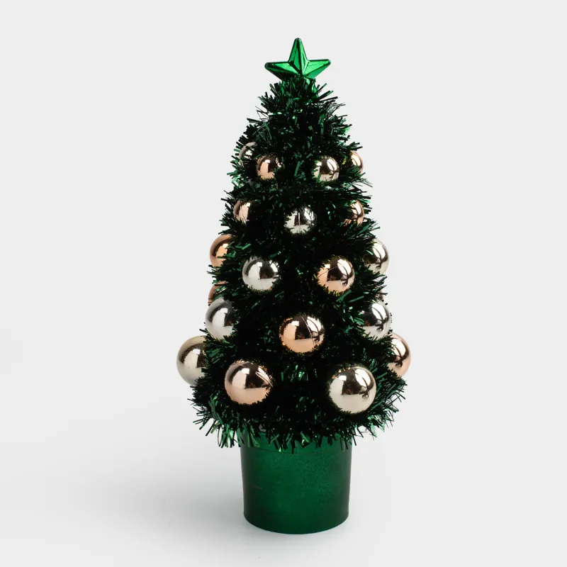 Ель искусственная, 21 см, мишура/пластик, зеленая, Ель с шарами, Tinsel christmas