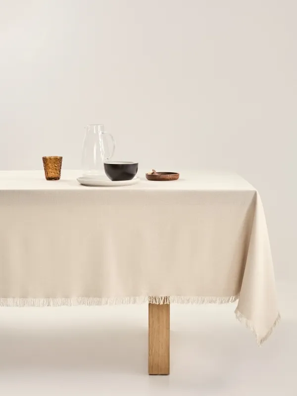 Скатерть, 170х250 см, с бахромой, хлопок, бежевая, Framed, image-0