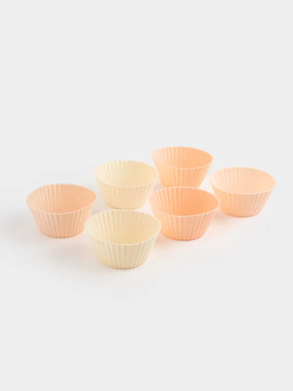 Форма для выпечки кексов, 7х3 см, 6 шт, силикон, бежевая/розовая/белая, Bakery, image-0