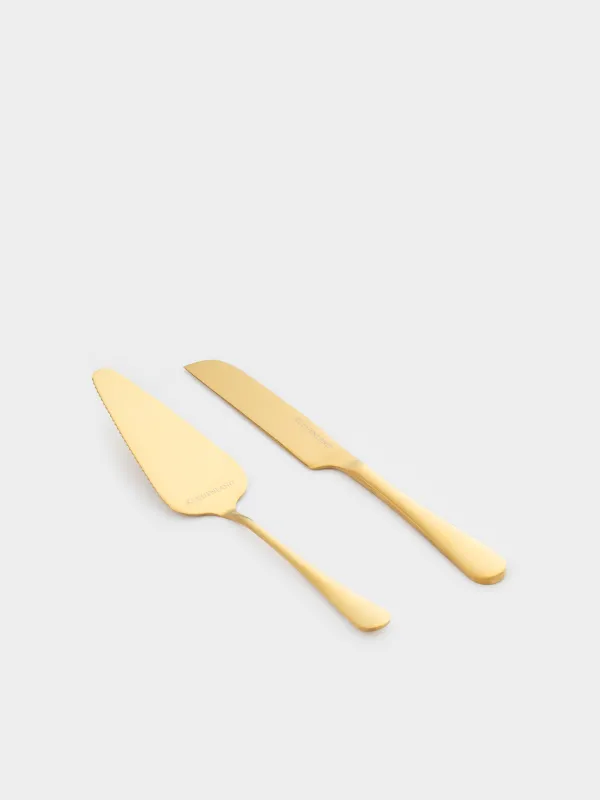 Приборы для сервировки торта, 22 и 24 см, 2 пр, лопатка/нож, сталь, золотистые, Classic gold, image-1