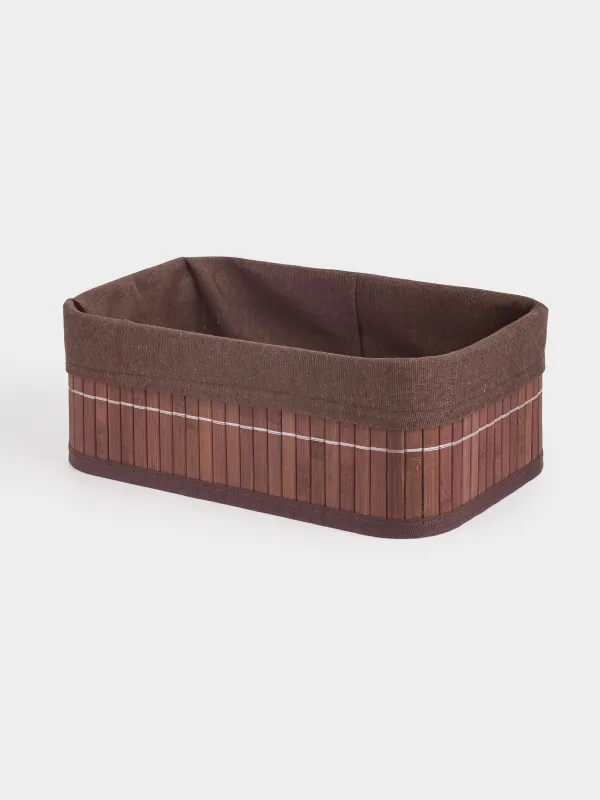 Корзина для хранения, 28x18х10 см, бамбук/хлопок, прямоугольная, коричневая, Stem, image-3