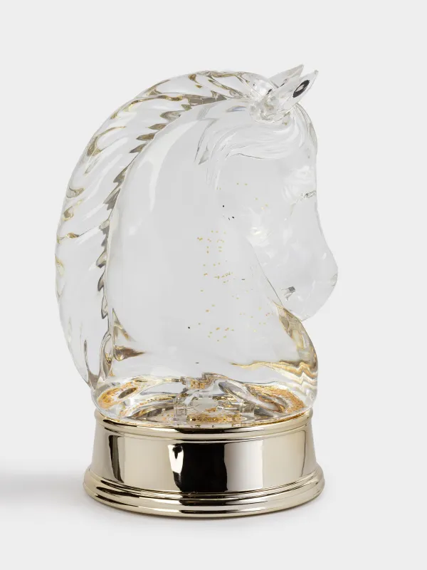 Снежный фонарь, 23 см, с подсветкой, пластик, золотистый, Лошадь с блестками, Golden style, image-2