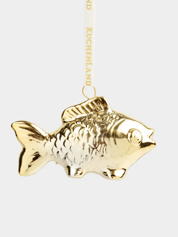 Игрушка елочная, 7 см, фарфор P, золотистая, Рыбка, Figure christmas, image-1