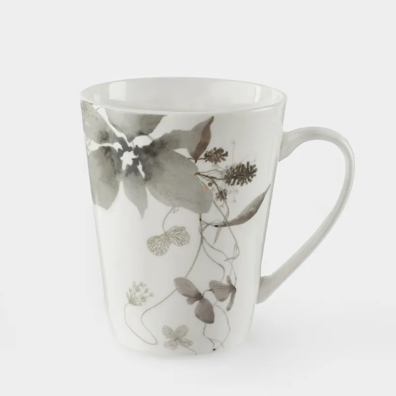 Кружка, 420 мл, фарфор N, Серые цветы, Watercolor