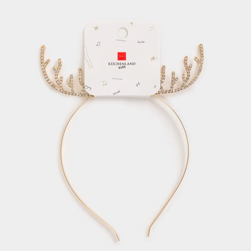 Ободок карнавальный, 16х20 см, детский, металл, золотистый, Оленьи рожки, Sparkly deer, image-3