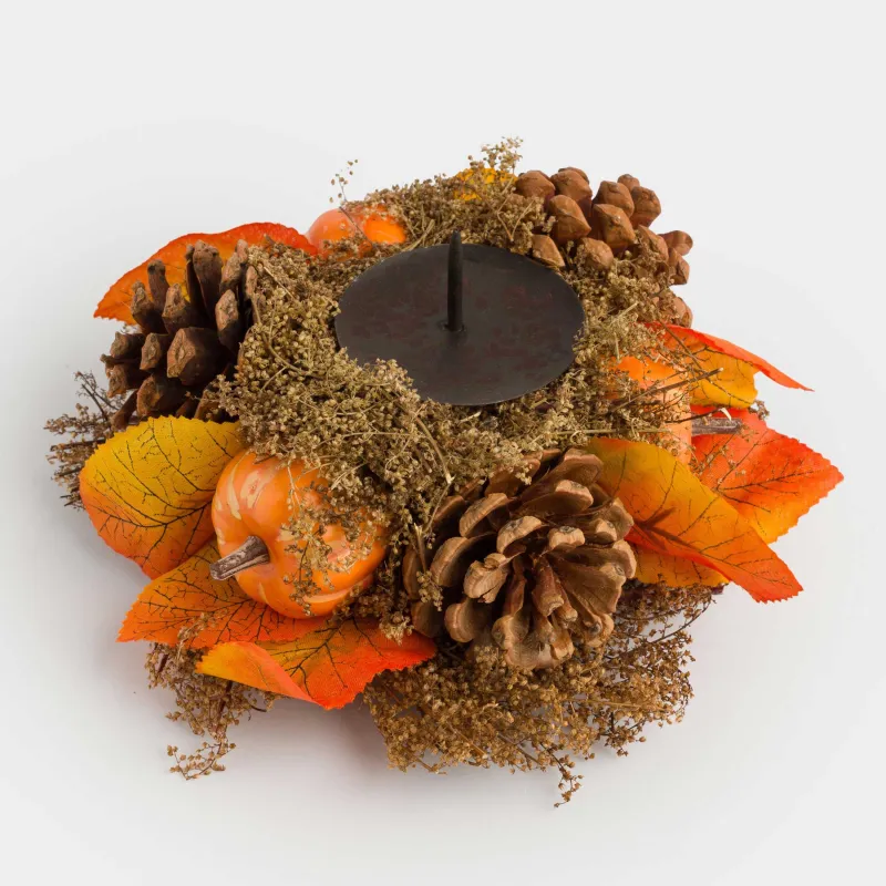 Подсвечник, 22 см, для чайной свечи, пенопласт, Осенняя композиция, Forest symphony, image-0