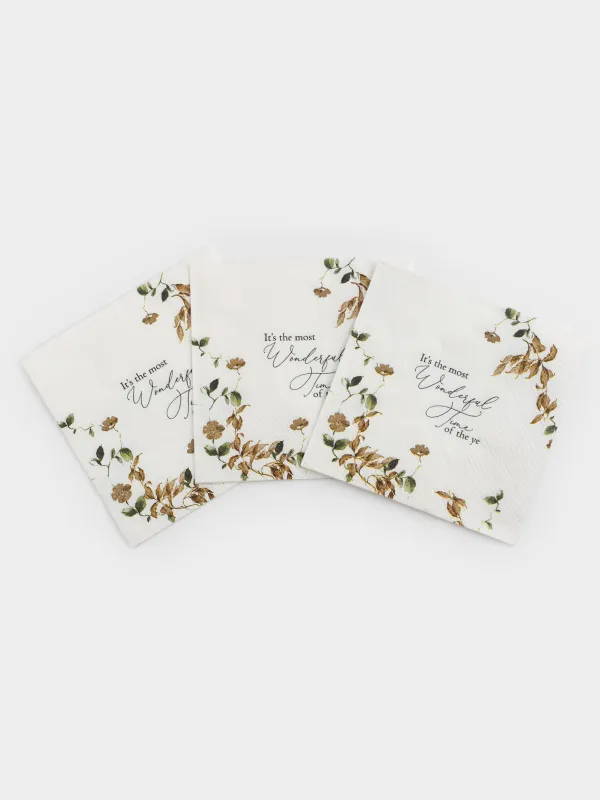 Салфетки бумажные, 21х21 см, 20 шт, квадратные, белые, Осенние цветы, Refined floral, image-2