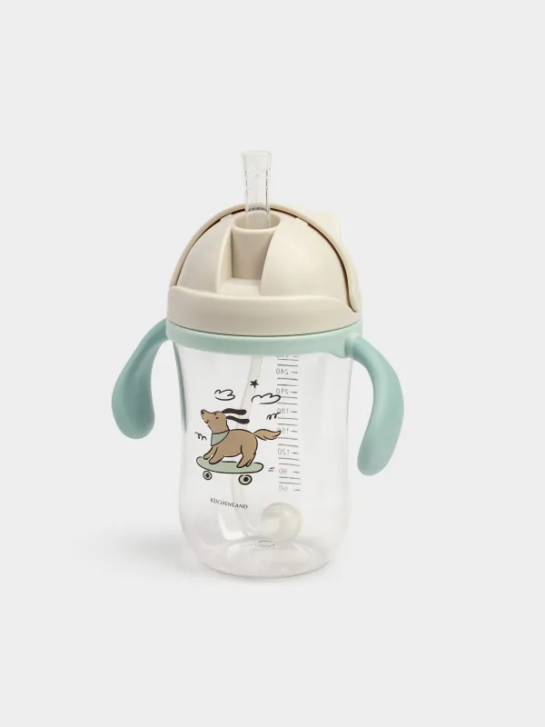 Бутылка-поильник, детская, 350 мл, тритан, серо-голубая, Собака на скейте, Kiddy, image-1