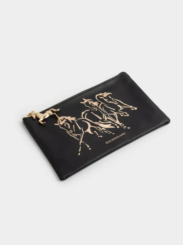 Пенал, 20х12 см, с подвеской, полиуретан, черный, Лошади, Stationery horse, image-2