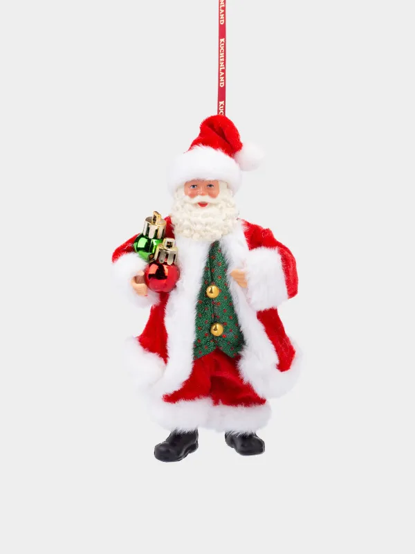 Игрушка елочная, 18 см, пластик/полиэстер, красная, Санта с игрушками, Magic time, image-0