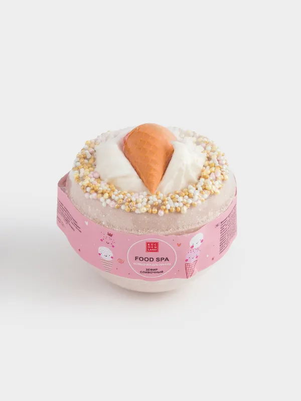 Бомбочка для ванны, 130 гр, с игрушкой, розовая, Зефир сливочный, Рожок, Food spa, image-4