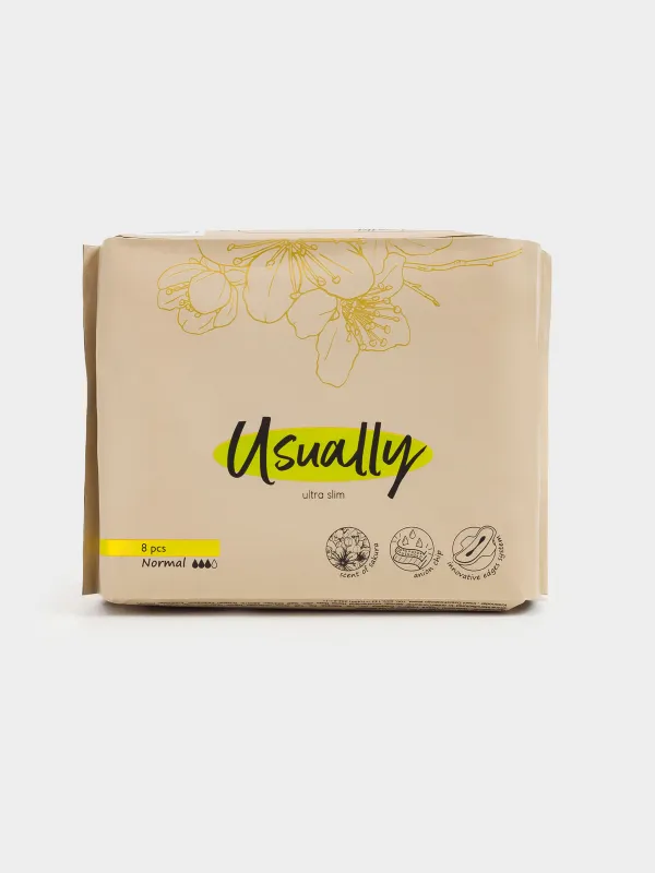 Прокладки гигиенические, 24 см, 8 шт, с крылышками, ароматизированные, Normal, Usually, image-0