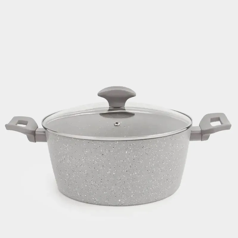 Кастрюля, 24 см, 3,9 л, с крышкой, с покрытием, алюминий, бежево-серая, Decision