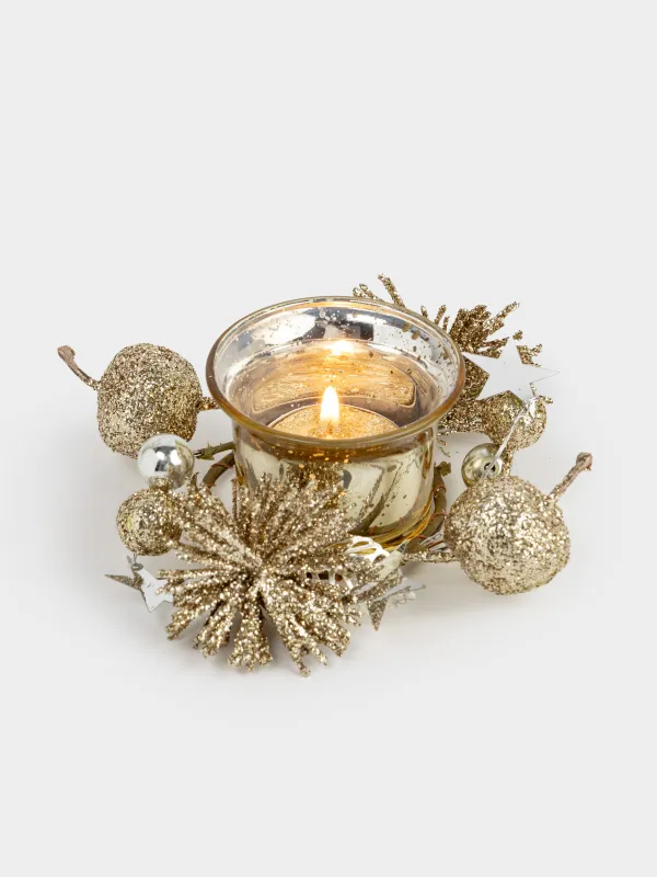 Подсвечник, 11x5 см, для чайной свечи, со свечой, шампань, Яблоки, Apple garden, image-5