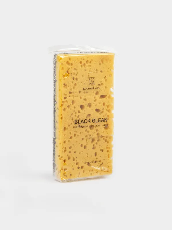 Губка для мытья посуды, 10x7 см, 3 шт, поролон/абразив, черно-желтая, Black clean, image-5