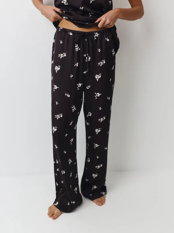 Брюки женские, домашние, р. M, вискоза, черно-белые, Цветы, Leyra, image-1