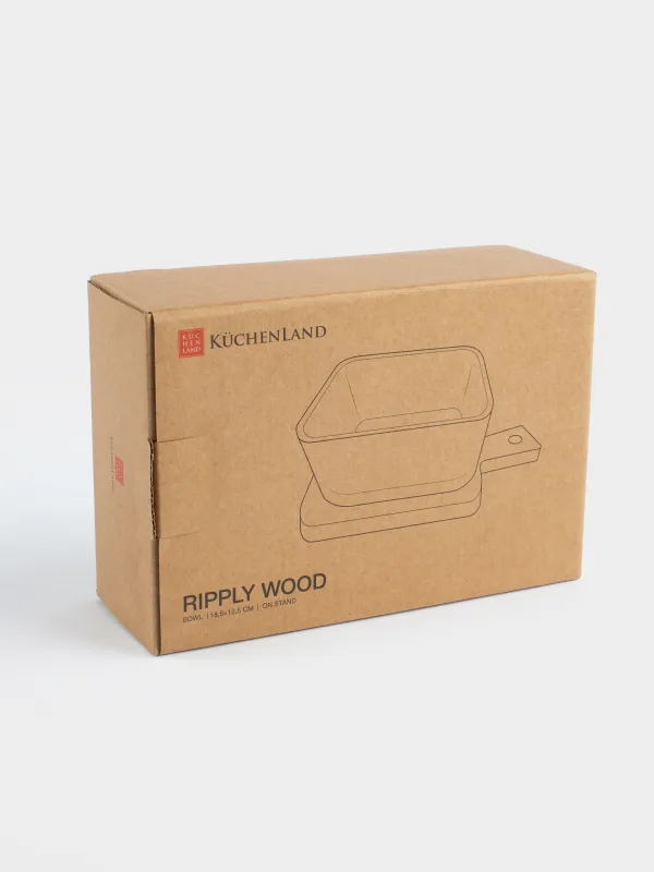 Пиала, 10х4 см, на подставке, стекло/дерево, квадратная, Ripply wood, image-6