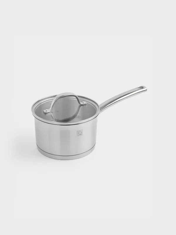 Ковш, 16 см, 1,8 л, с крышкой, сталь/стекло Б, Silver Stone, image-1