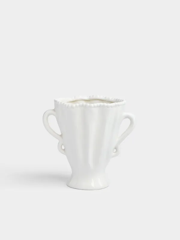 Ваза для цветов, 16 см, с ручками, керамика D, молочная, Точки, Crumple grace, image-0