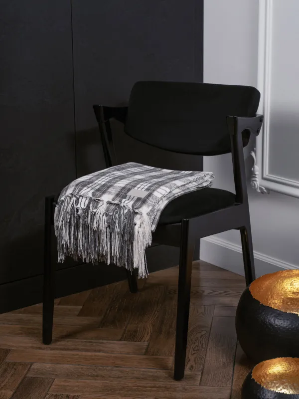 Плед, 130х170 см, с бахромой, шенилл, бело-серый, Клетка, Hazel, image-5