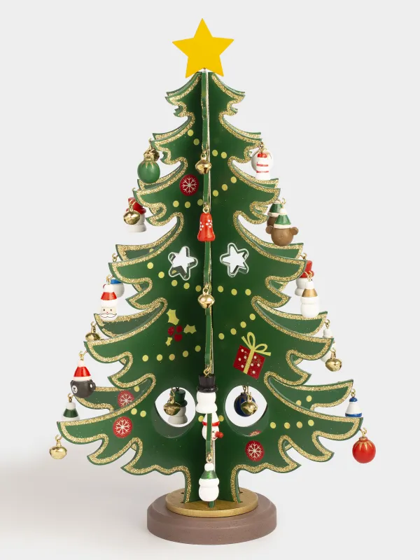 Статуэтка, 36 см, с подвесками, МДФ, зеленая, Ель с игрушками, Christmas style, image-0