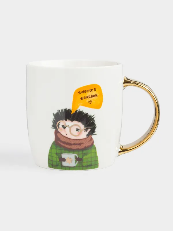 Кружка, 380 мл, фарфор N, бело-золотистая, Енот и еж, Forest animals, image-0