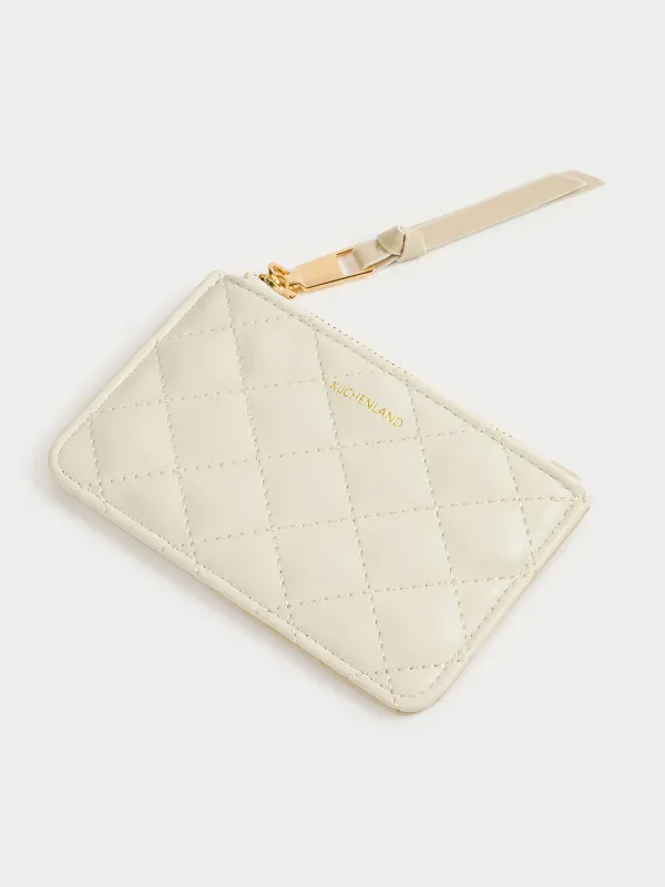 Кошелек женский, 13х8 см, на молнии, с отделениями для карт, полиуретан, молочный, Quilted, image-1