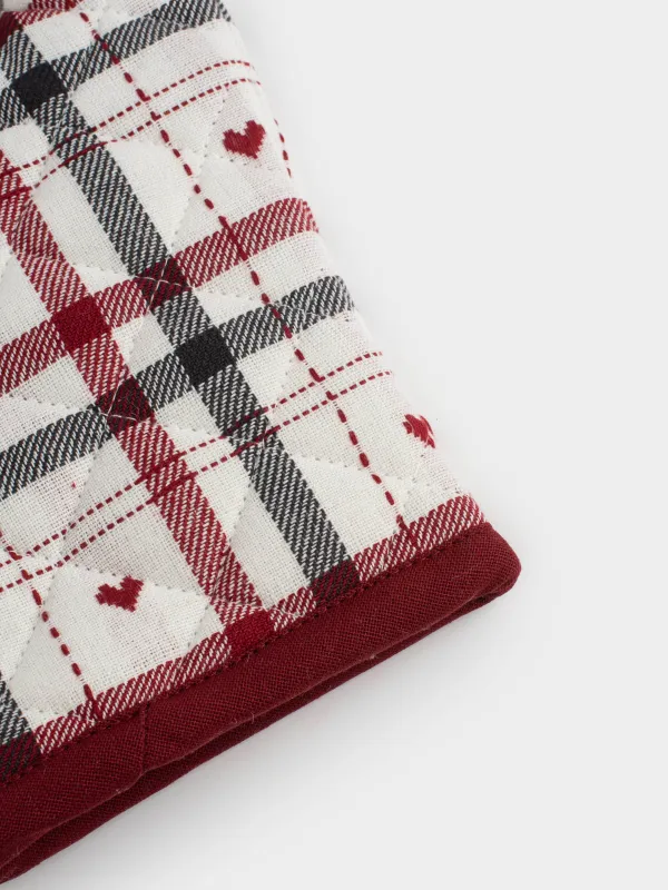 Прихватка-варежка, 18х30 см, хлопок, молочная, Клетка, Hazel heart, image-4