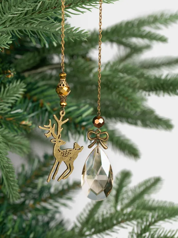 Игрушка елочная, 48 см, стекло/металл, золотистая, Олень с кристаллом, Figure crystal, image-3
