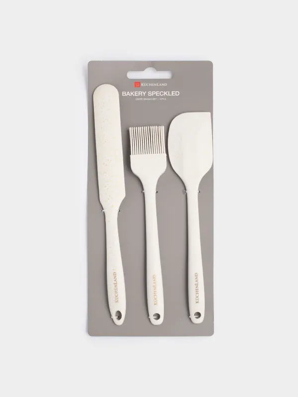 Набор для выпечки блинов, 3 пр, лопатки/кисть, силикон, экрю, в крапинку, Bakery speckled, image-4