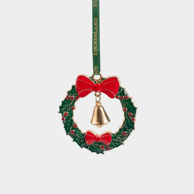 Игрушка елочная, 6 см, металл/стразы, зелено-красная, Колокольчик, Figure christmas