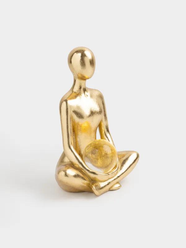 Статуэтка с подсветкой, 20 см, полирезин/стекло, золотистая, Девушка с шаром, Face, image-1