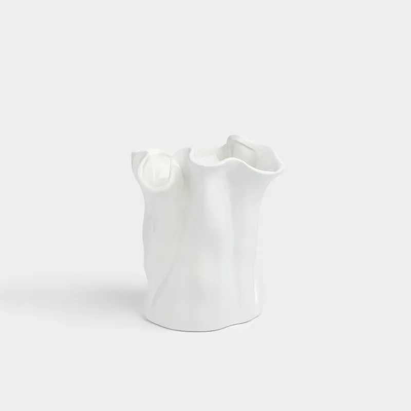 Ваза для цветов, 20 см, керамика D, молочная, Мятый эффект, Crumple