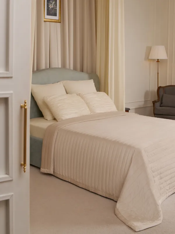 Покрывало, 220х240 см, стеганое, вельвет/микрофибра, бежевое, Полосы, Stitch velvet, image-4