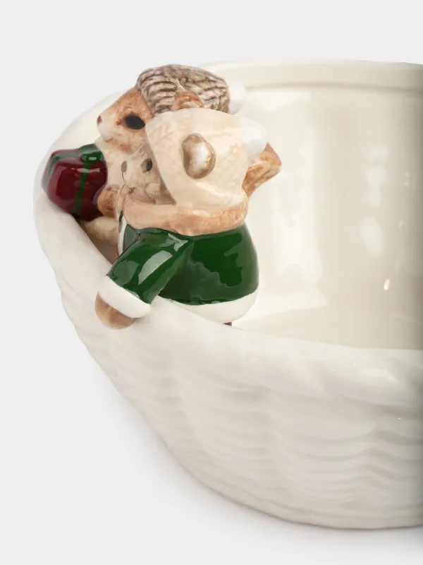 Салатник, 16х6 см, 500 мл, керамика, молочный, Белка и медведь в корзинке, Christmas animals, image-6