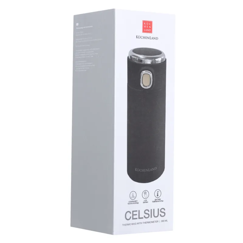 Термокружка, 380 мл, с термометром, сталь/пластик, черная, Celsius, image-2