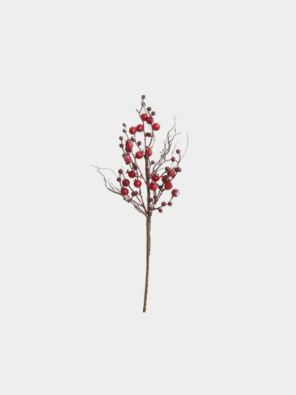 Ветка декоративная, 56 см, Красные ягоды в снегу, Red berry, image-0