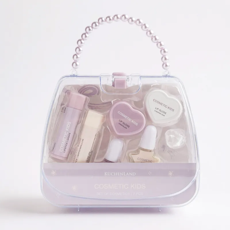 Набор косметики, детский, 15x6 см, 7 пр, пластик, Сумочка с лавандовой ручкой, Cosmetic kids, image-0
