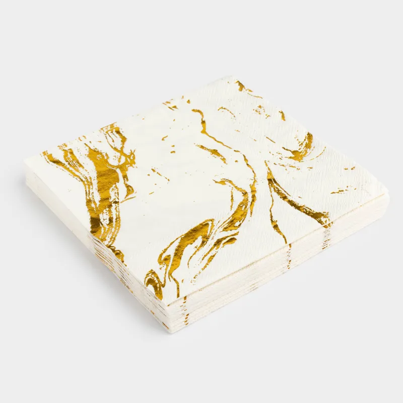 Салфетки бумажные, 33х33 см, 20 шт, квадратные, белые, Золотистый мрамор, Maniera, image-1