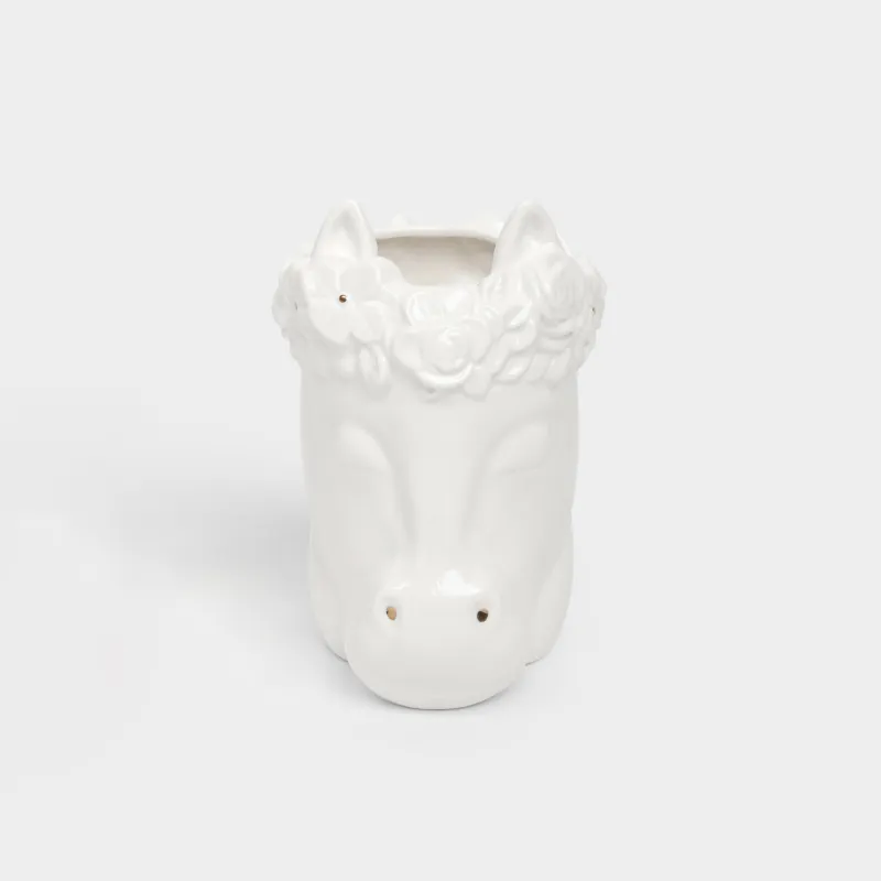 Ваза для цветов, 21 см, декоративная, фарфор P, молочная, Лошадь с цветами, Horse in flowers