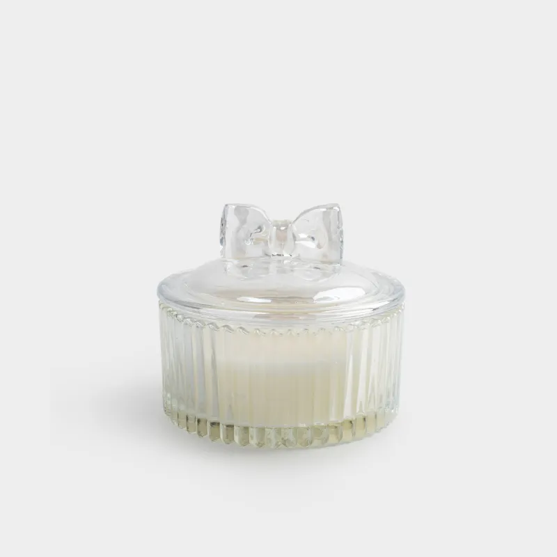 Свеча ароматическая, 11х5 см, в подсвечнике, с крышкой, перламутр, стекло, Raw Space, Бантик, Elegant