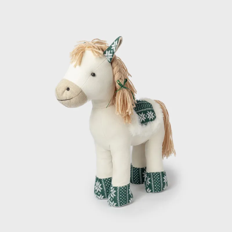Игрушка, 35 см, мягкая, с подвижными лапами, полиэстер, бежево-зеленая, Лошадка, Horse toy