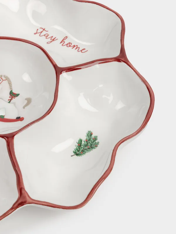 Менажница, 25 см, 5 отд, керамика D, Лошадка и еловые ветки, Christmas tree, image-6