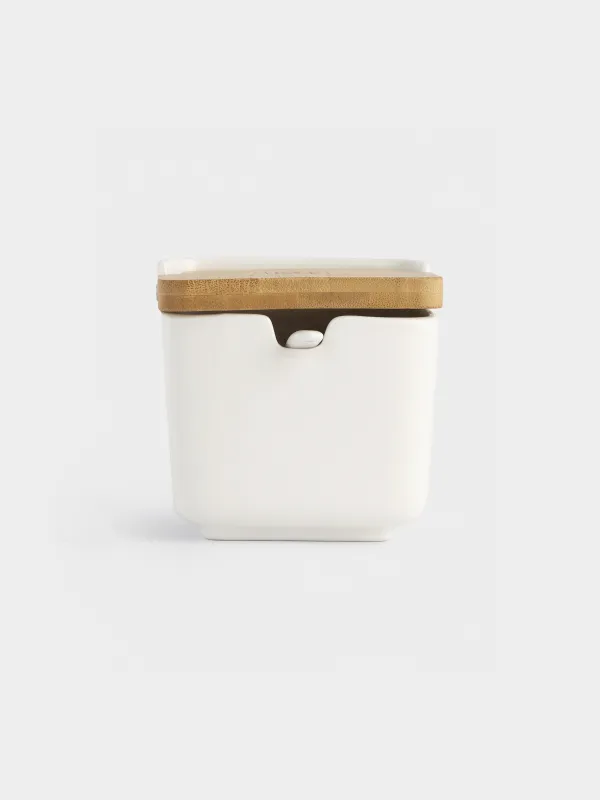 Банка для сыпучих продуктов, 250 мл, с ложкой, керамика/бамбук, белая, Keep, image-1